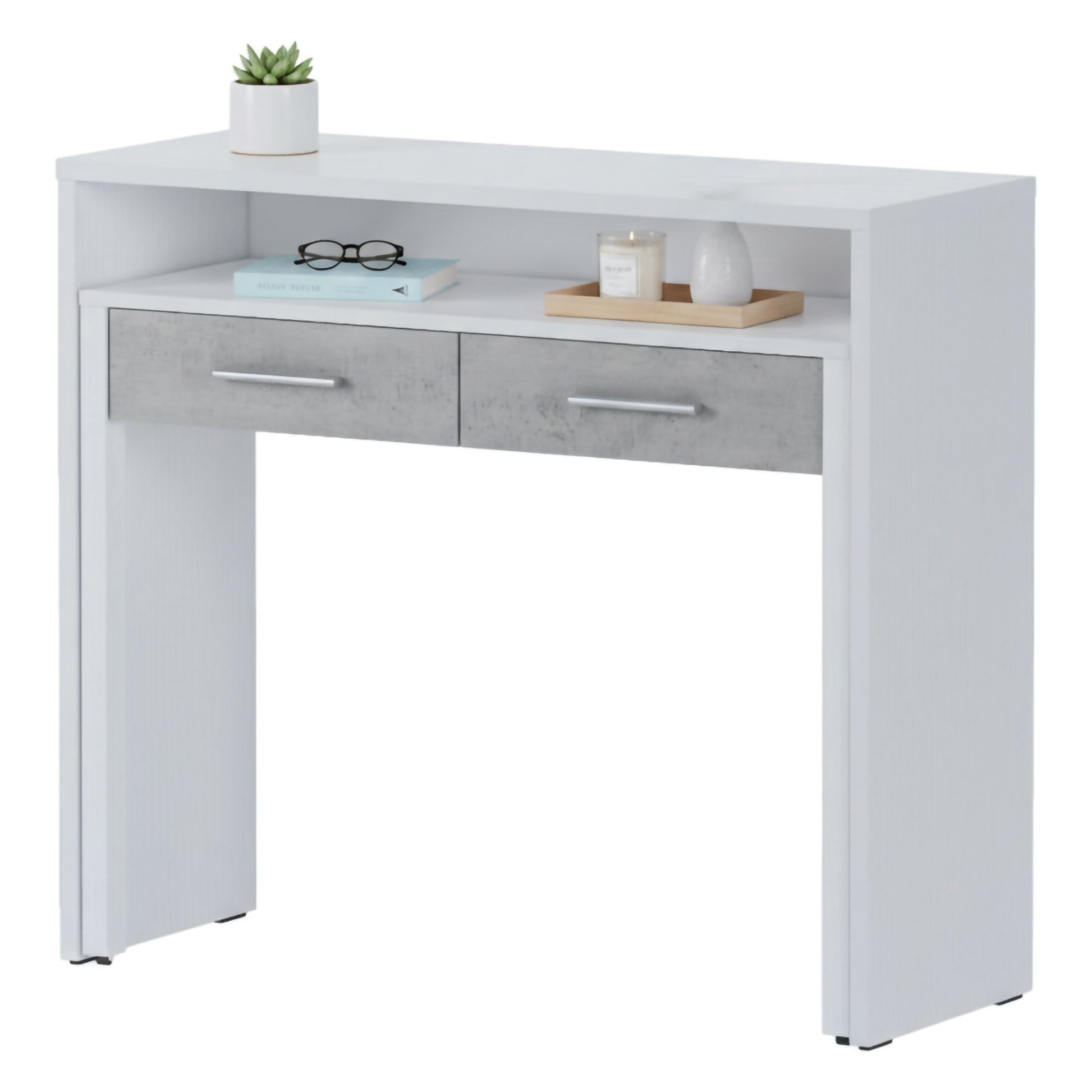 Opaglio, Scrivania Modulabile, 98.6x36.6x86.9h cm Bianco Cemento