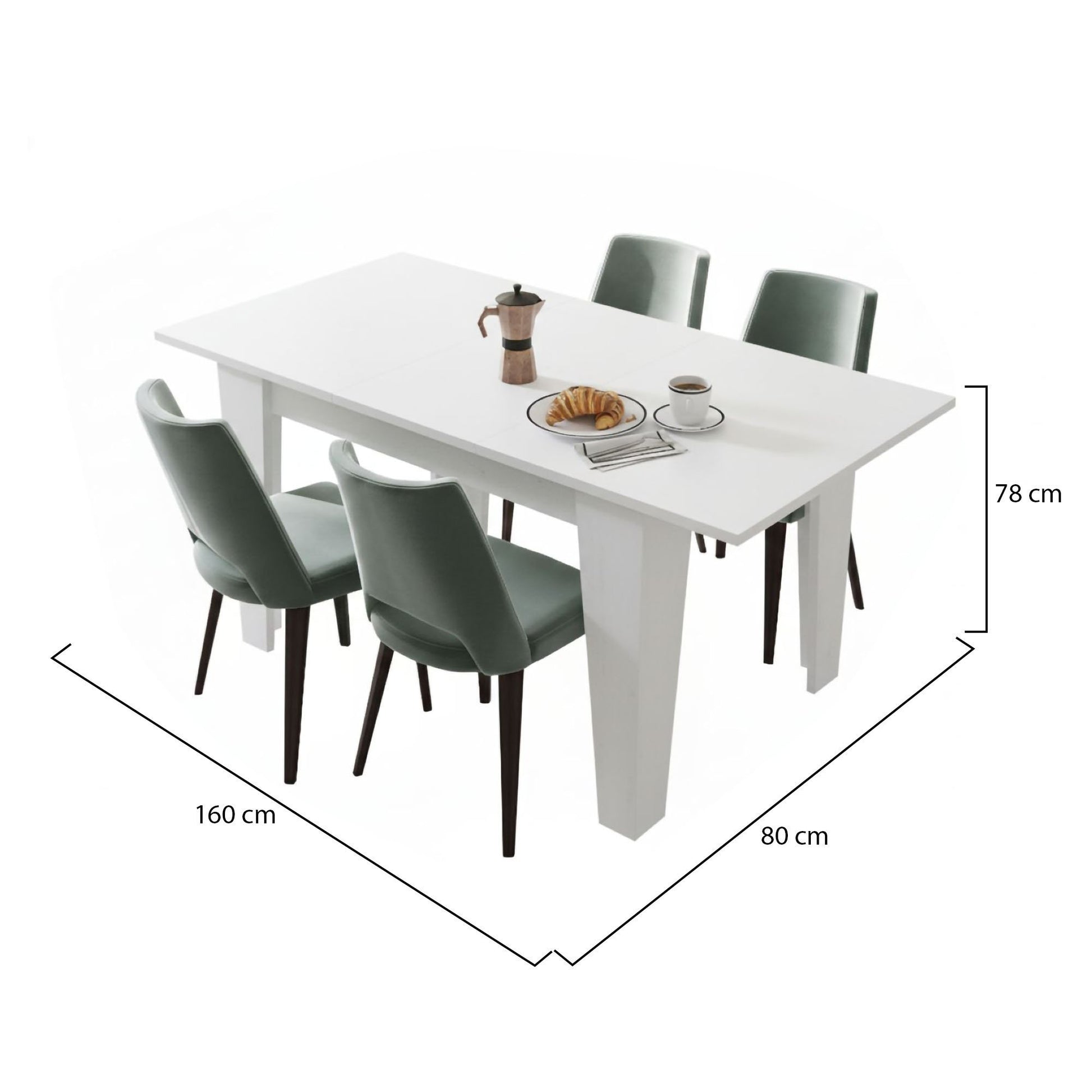 Pizzoli, Tavolo Allungabile Allungabile, 160x80x78h cm Bianco