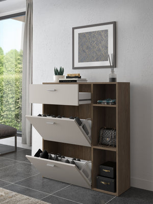 Mobile Portascarpe Samassi, Scarpiera Paia, 90x26x102h cm Marrone Noce