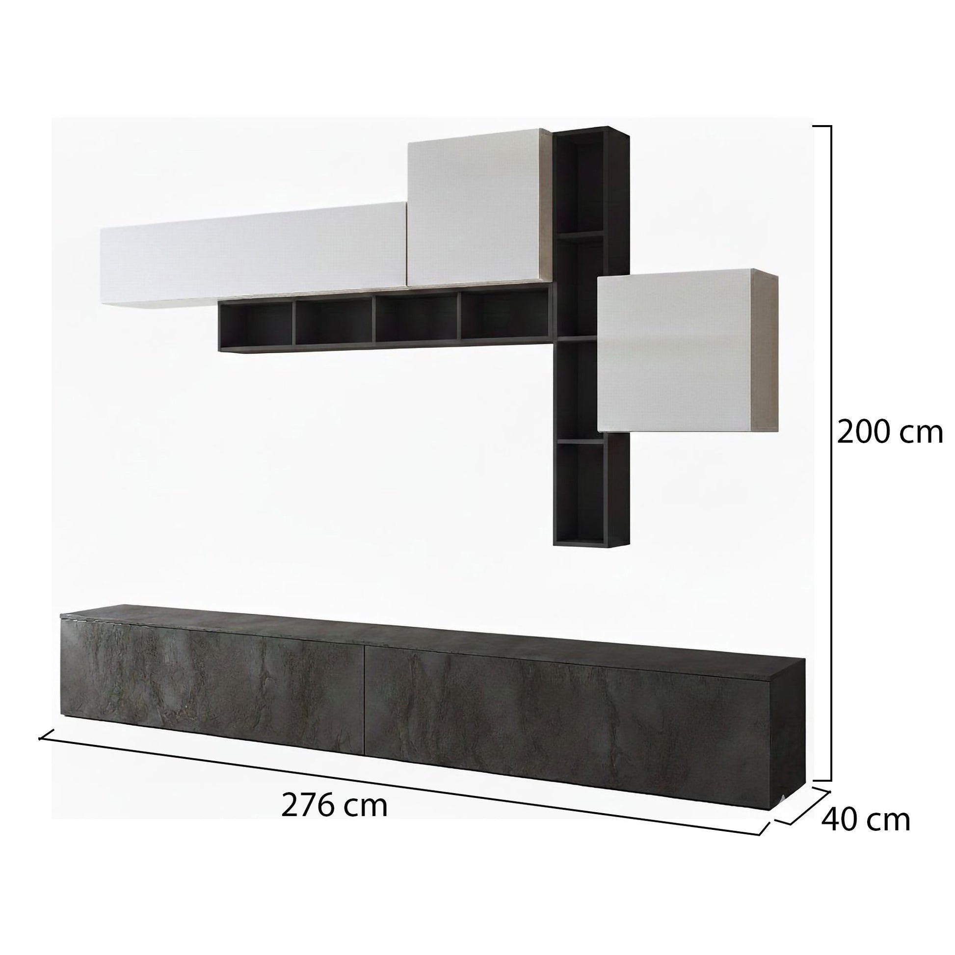 Mobile Soggiorno Ippona, Parete Attrezzata 5 Ripiani, Nero Antracite