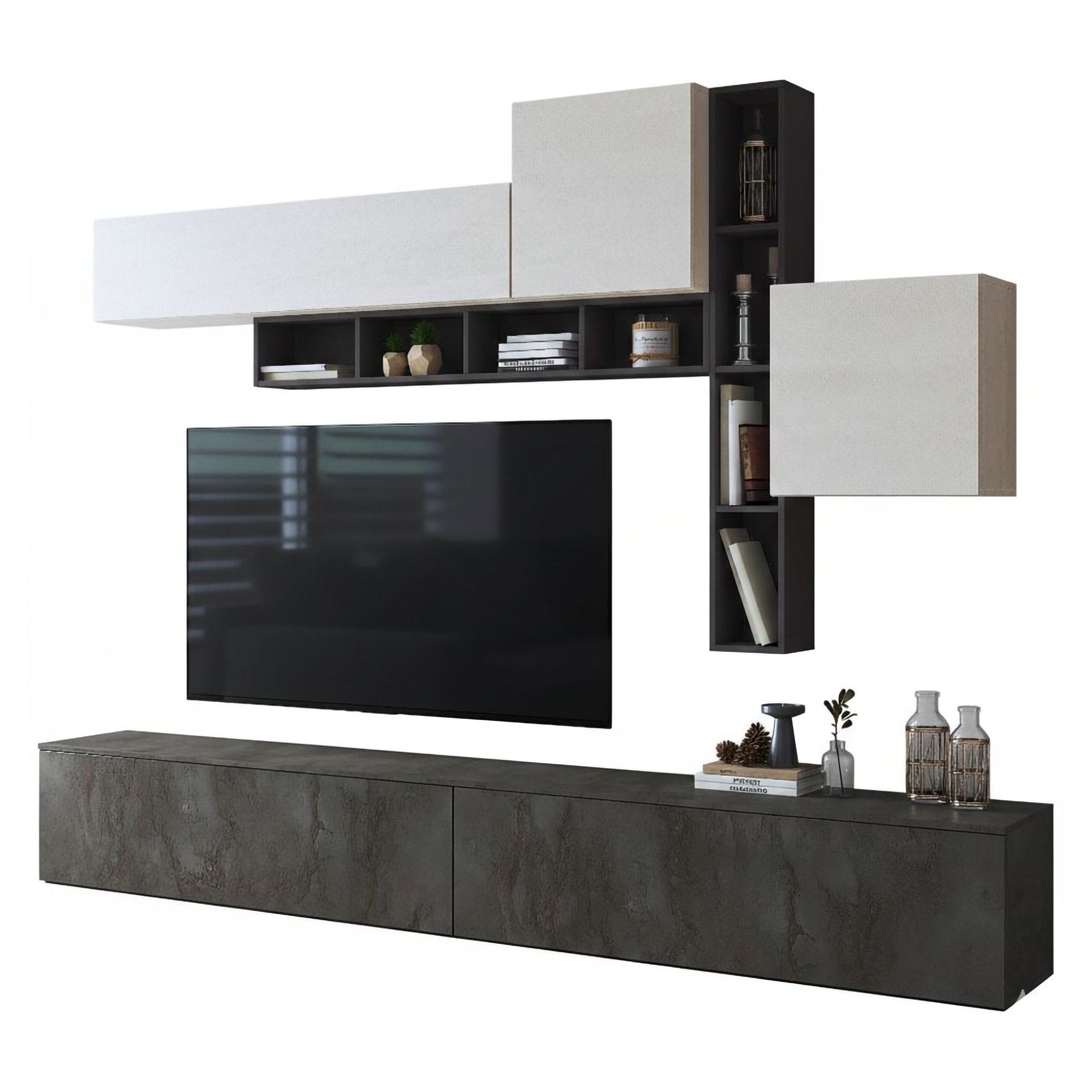 Mobile Soggiorno Ippona, Parete Attrezzata 5 Ripiani, Nero Antracite