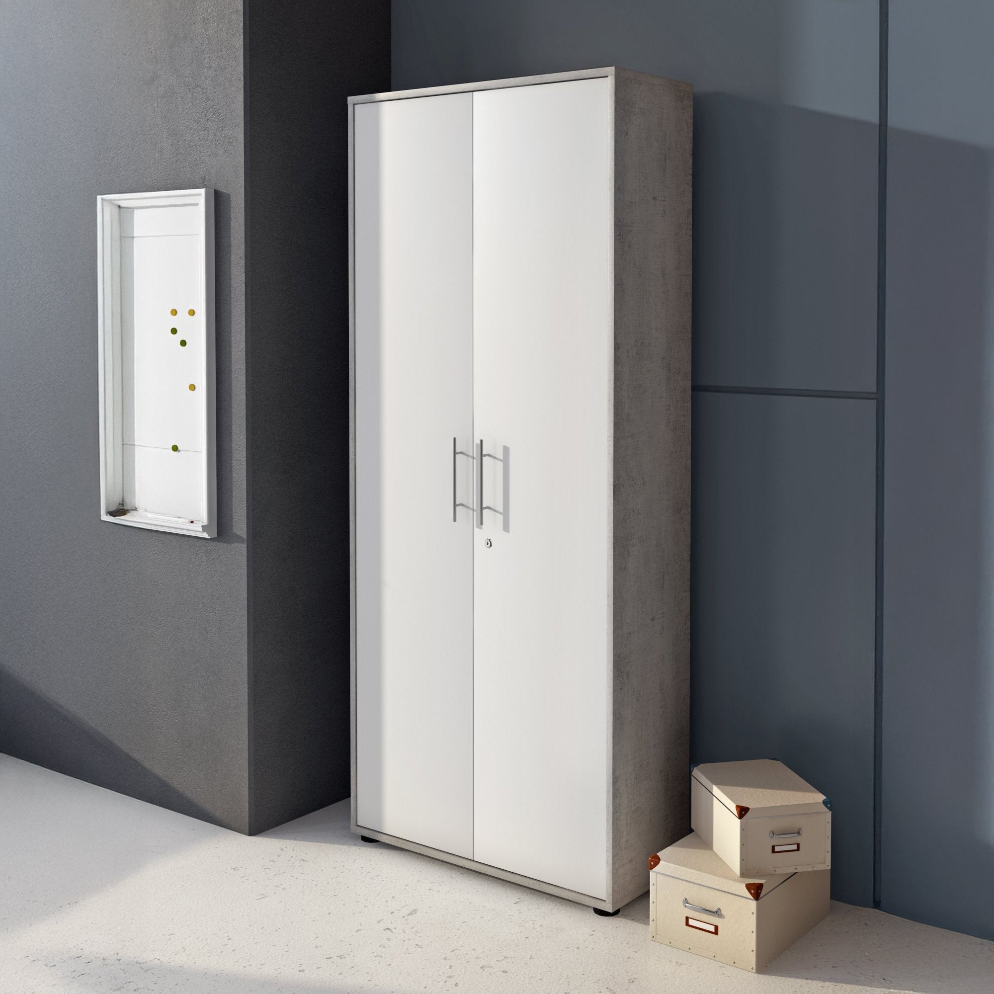 Saponara, Armadio Multiuso 2 Ante Cassetti, 79x188h cm Grigio Cemento