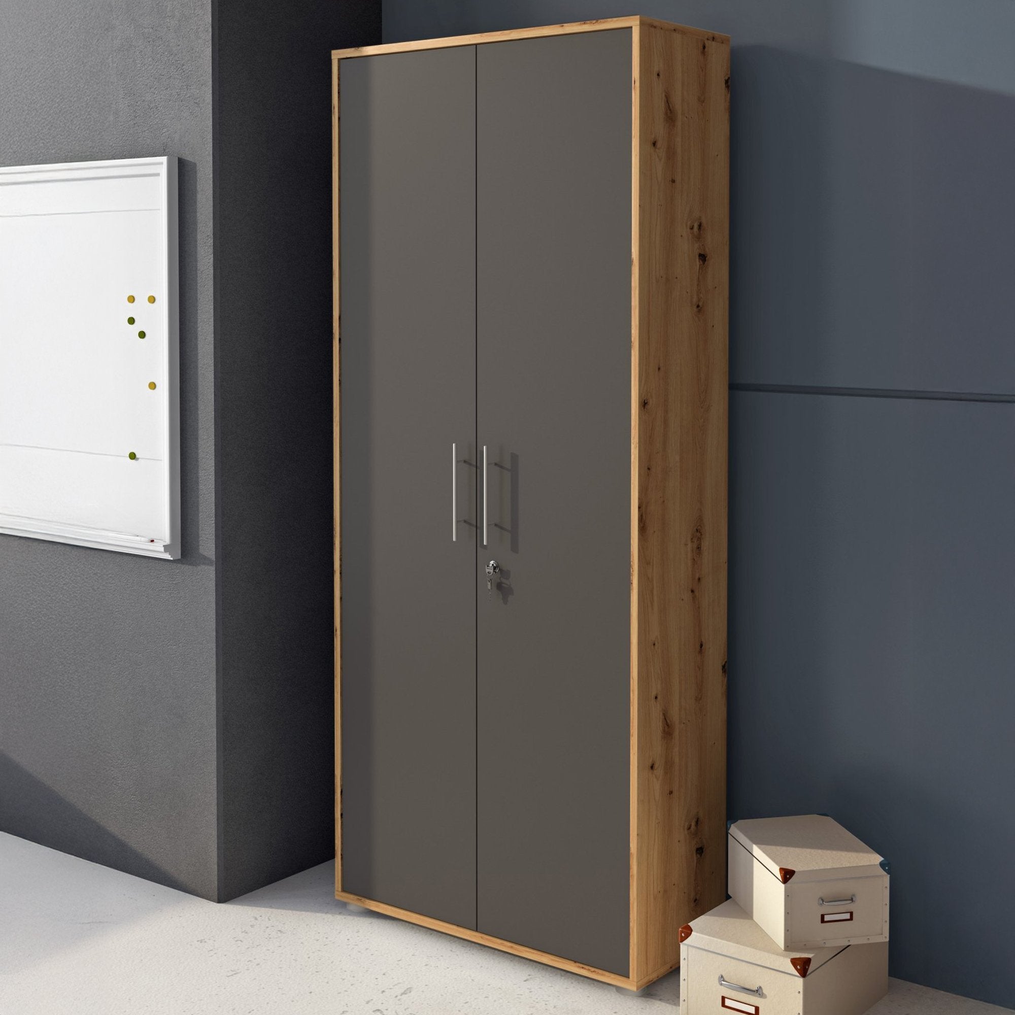 Saponara, Armadio Multiuso 2 Ante Cassetti, 79x188h cm Marrone Rovere