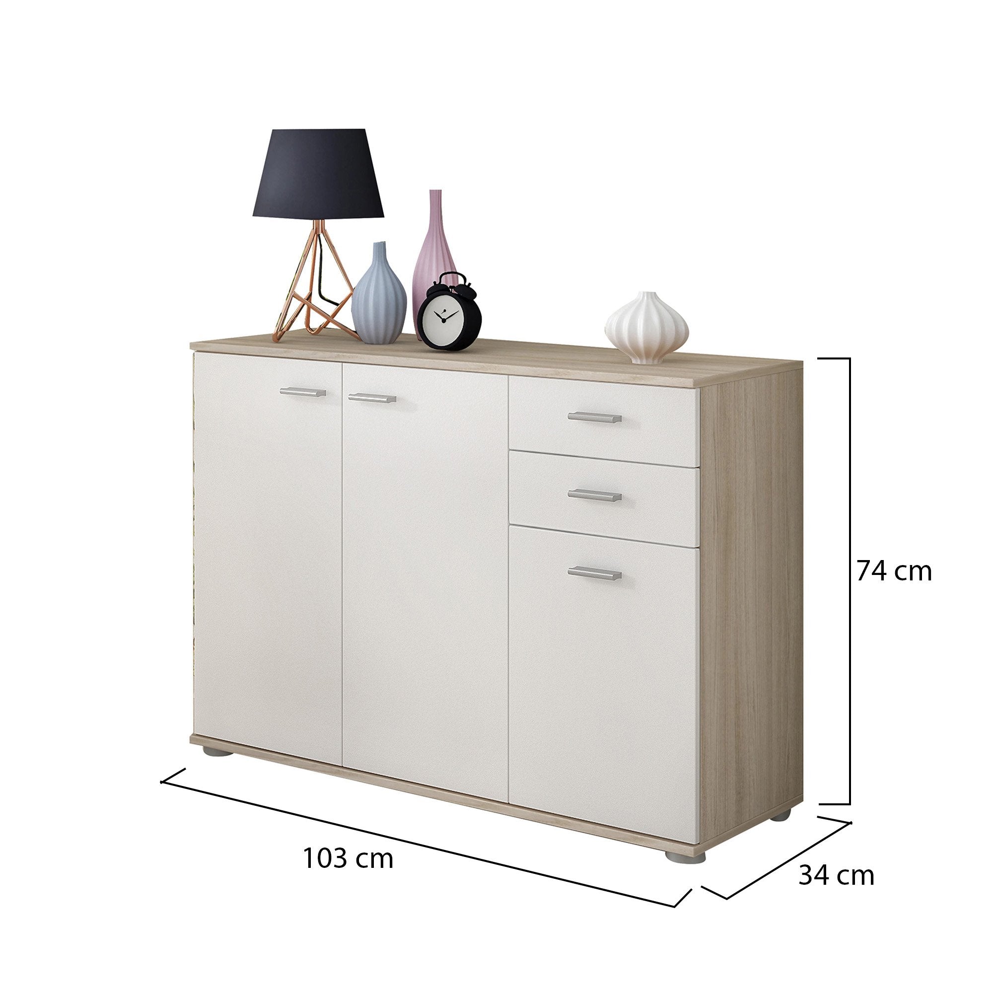 Madia Meldola, Credenza 2 Cassetti, 103x34x74h cm Marrone Olmo