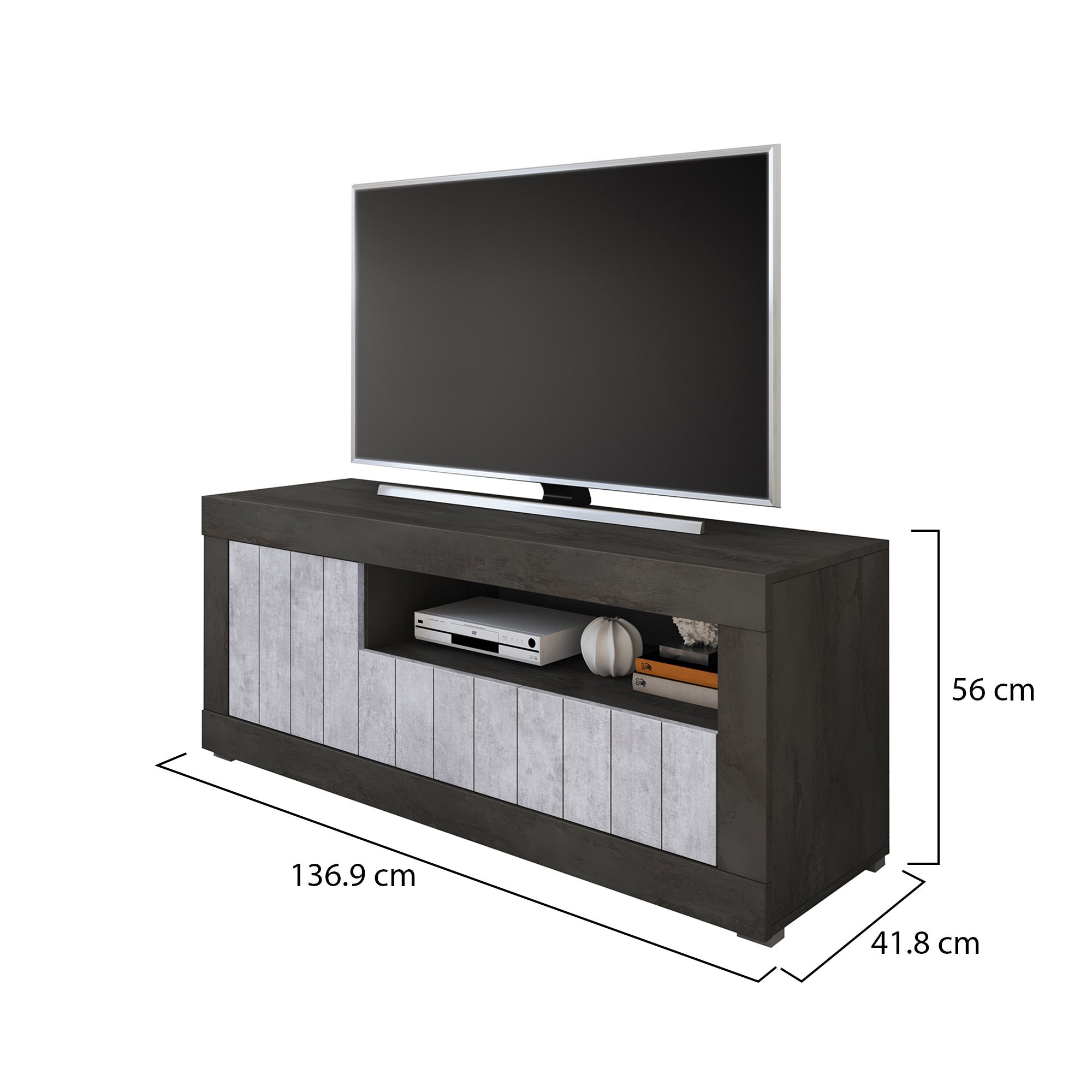 Lucino, Mobile Porta tv Cassetti, 137x42x56h cm Nero