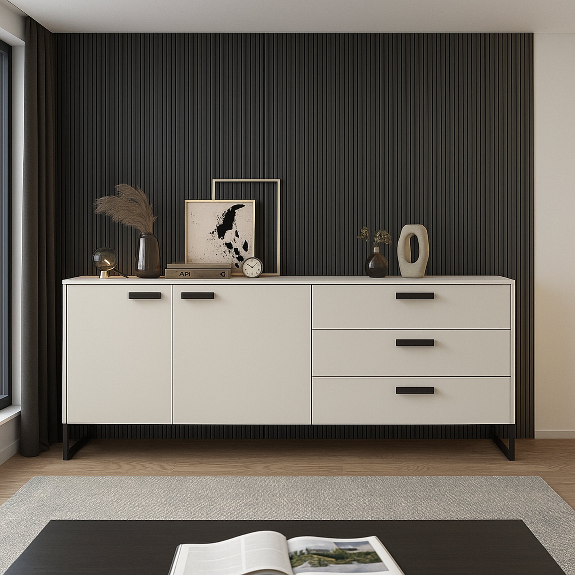 Madia Muzzano, Credenza 3 Cassetti, 184x40x86h cm Beige Rovere