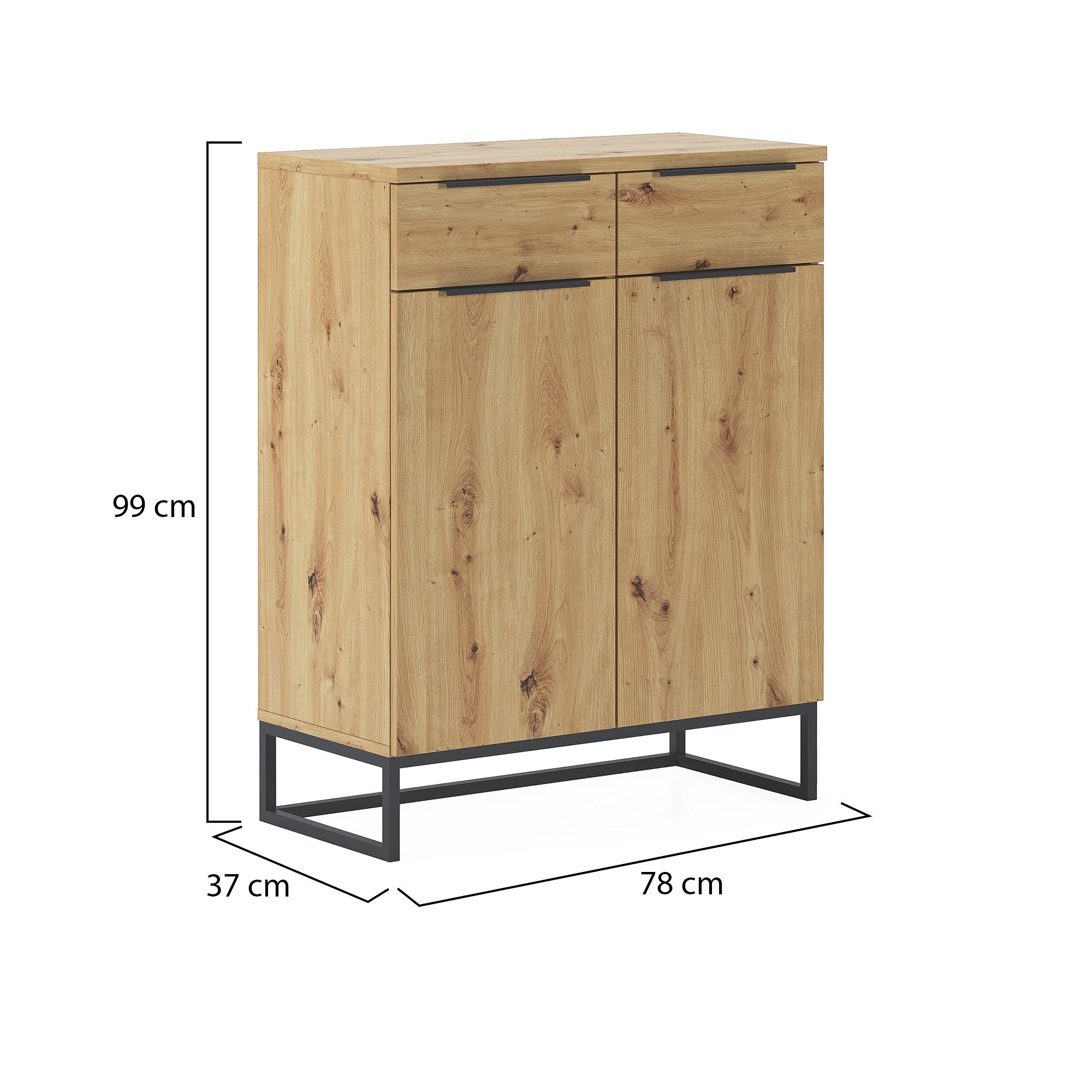 Madia Fiastrone, Credenza 2 Cassetti, 78x37x99h cm Marrone Rovere Nodi