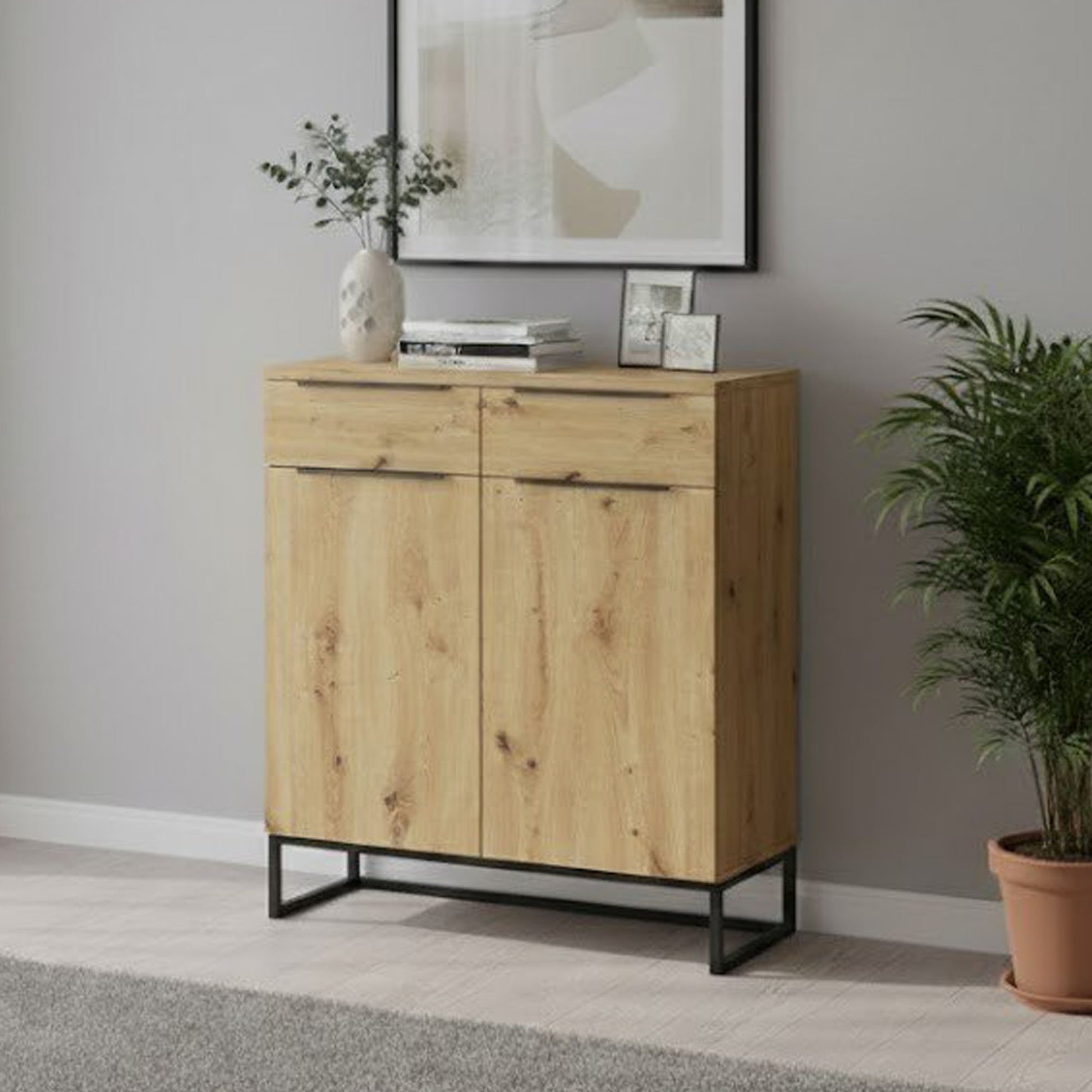 Madia Fiastrone, Credenza 2 Cassetti, 78x37x99h cm Marrone Rovere Nodi