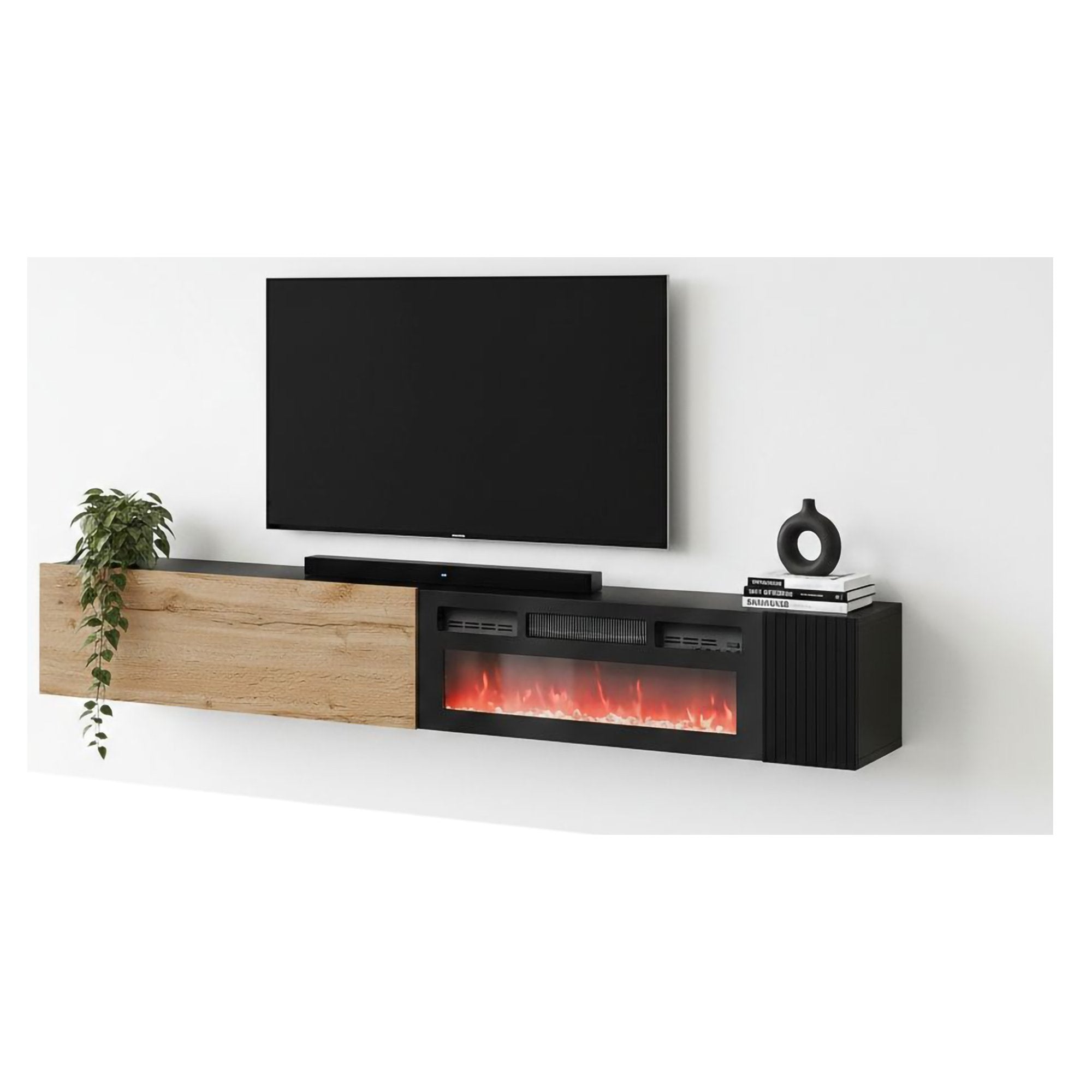 Sindia, Mobile Porta tv un Ripiano, 200x29.8x30.5h cm Nero Antracite