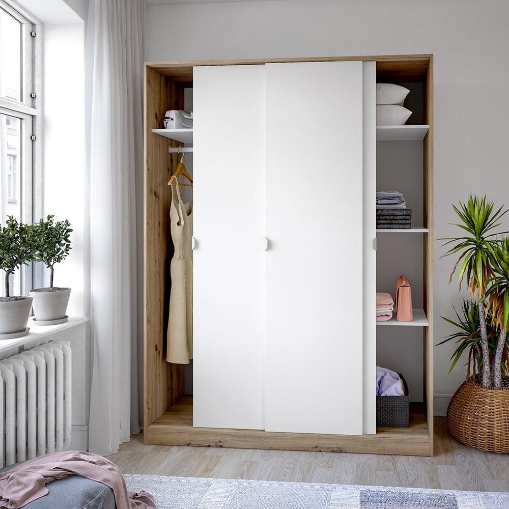 Armadio Camera da Letto Senales, Guardaroba 3 Ante 4 Ripiani, 50x150 cm Marrone Rovere Nodi