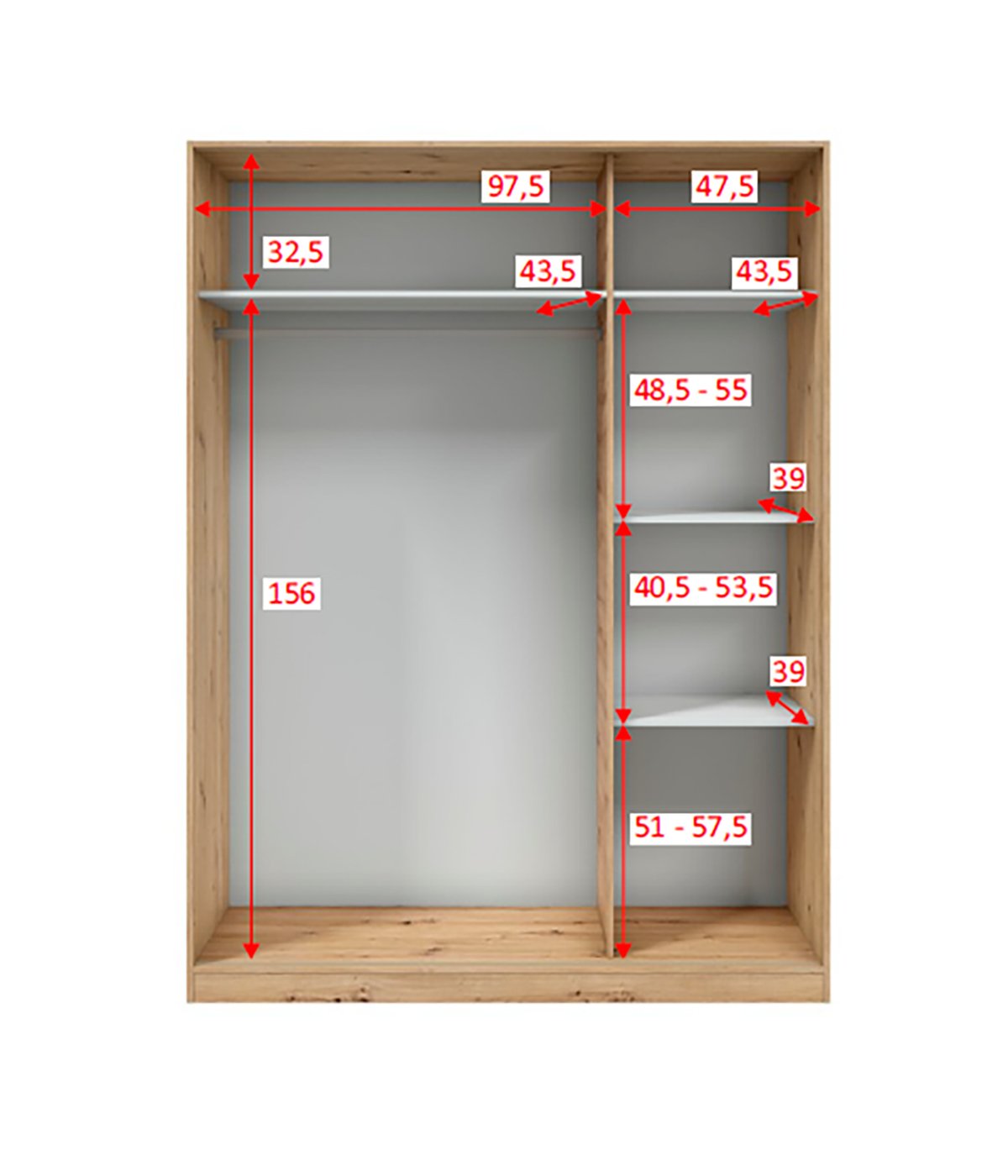 Armadio Camera da Letto Senales, Guardaroba 3 Ante 4 Ripiani, 50x150 cm Marrone Rovere Nodi