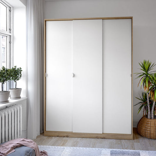 Armadio Camera da Letto Senales, Guardaroba 3 Ante 4 Ripiani, 50x150 cm Marrone Rovere Nodi