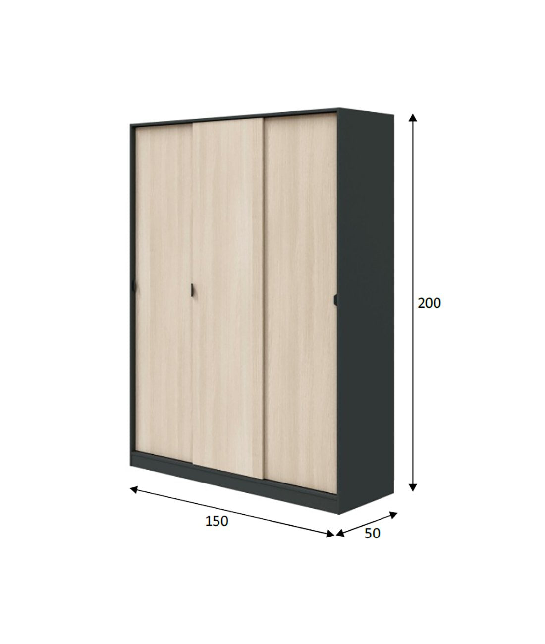 Armadio Camera da Letto Senales, Guardaroba 3 Ante 4 Ripiani, 50x150 cm Grigio Antracite