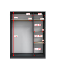 Armadio Camera da Letto Senales, Guardaroba 3 Ante 4 Ripiani, 50x150 cm Grigio Antracite