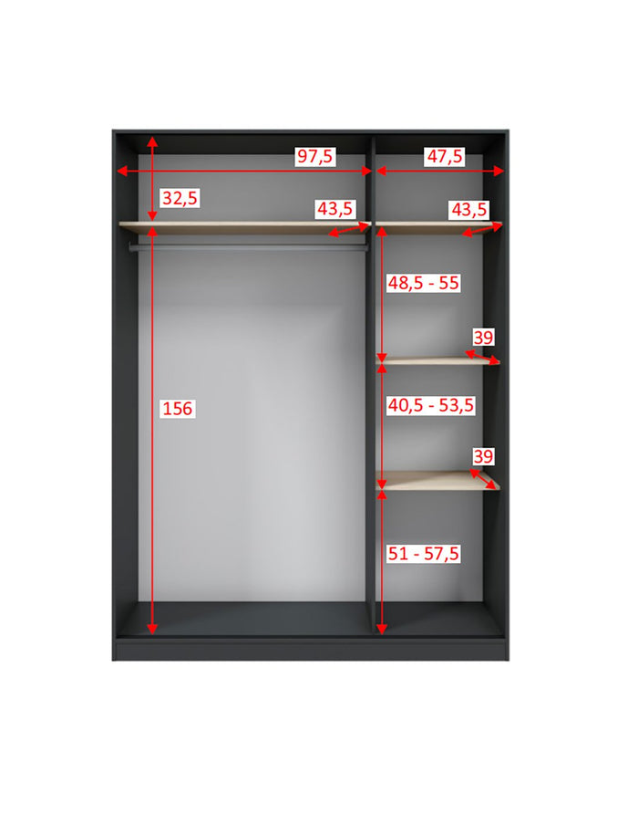 Armadio Camera da Letto Senales, Guardaroba 3 Ante 4 Ripiani, 50x150 cm Grigio Antracite