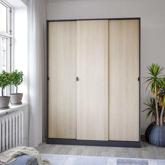 Armadio Camera da Letto Senales, Guardaroba 3 Ante 4 Ripiani, 50x150 cm Grigio Antracite