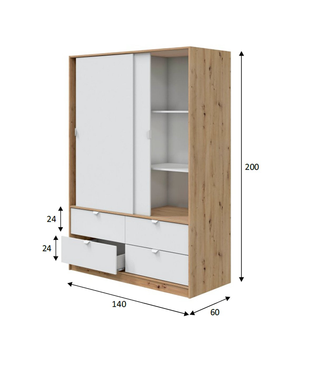 Armadio Camera da Letto Ponna, Guardaroba 2 Ante Appendiabiti, 60x200h cm Marrone Rovere Nodi