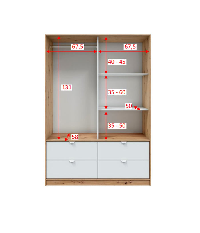 Armadio Camera da Letto Ponna, Guardaroba 2 Ante Appendiabiti, 60x200h cm Marrone Rovere Nodi