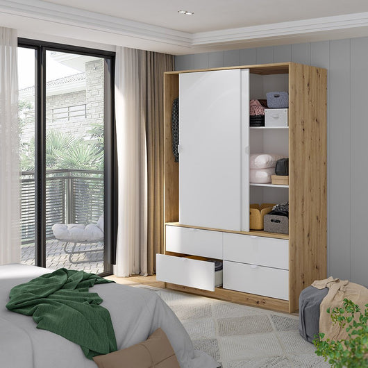 Armadio Camera da Letto Ponna, Guardaroba 2 Ante Appendiabiti, 60x200h cm Marrone Rovere Nodi