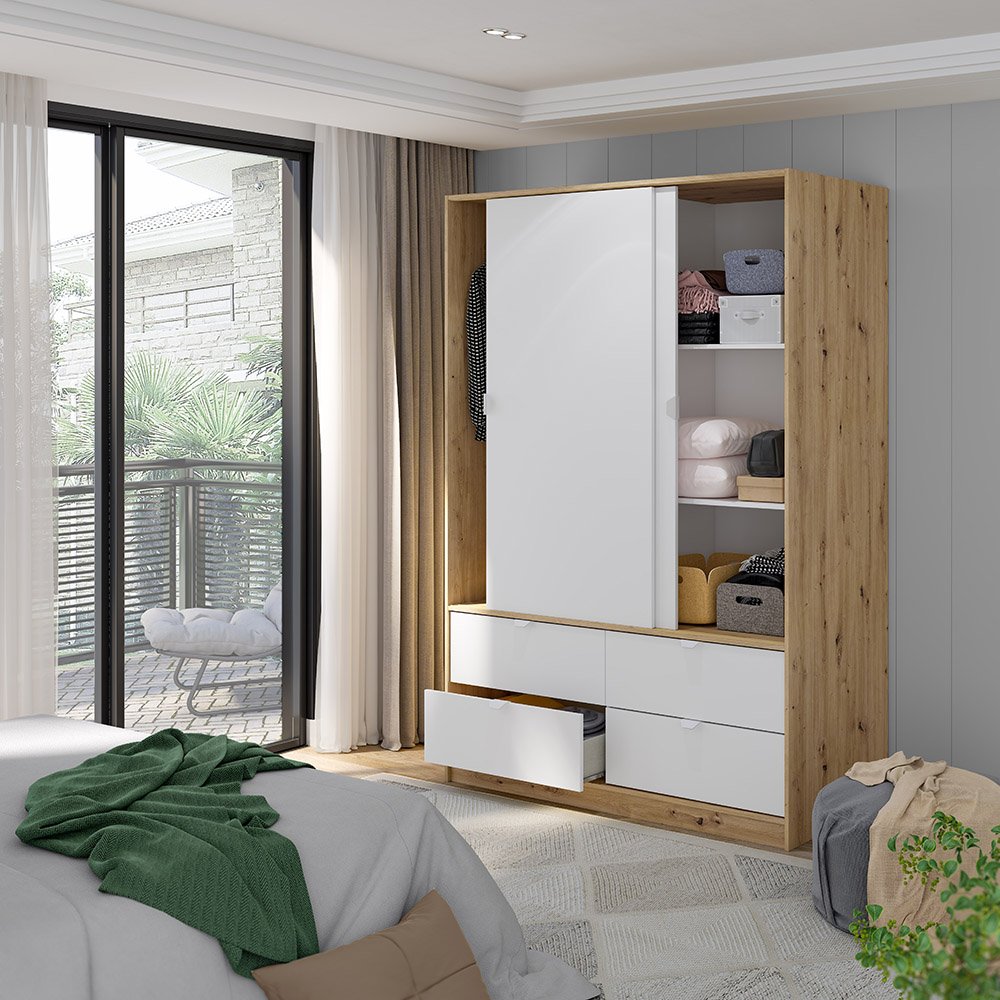 Armadio Camera da Letto Ponna, Guardaroba 2 Ante Appendiabiti, 60x200h cm Marrone Rovere Nodi