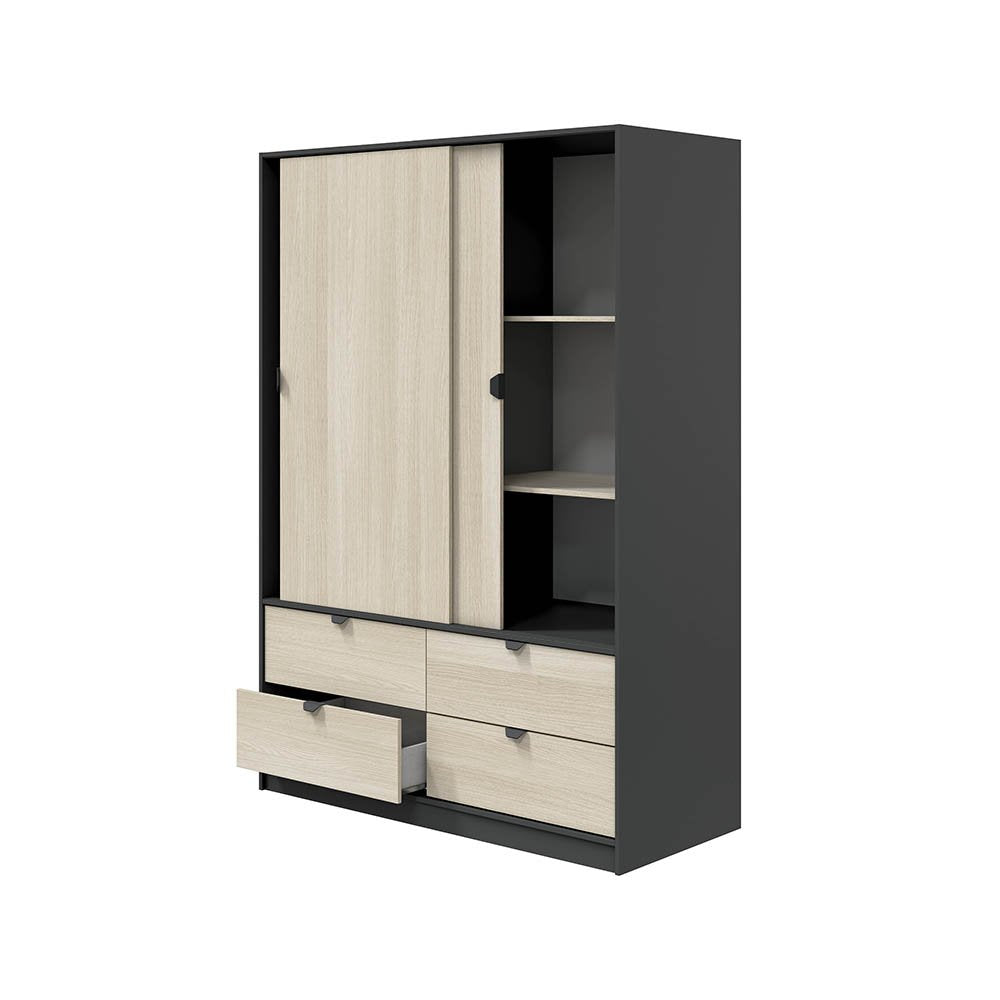 Armadio Camera da Letto Ponna, Guardaroba 2 Ante Appendiabiti, 60x200h cm Grigio Antracite