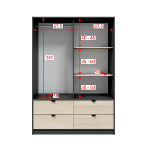 Armadio Camera da Letto Ponna, Guardaroba 2 Ante Appendiabiti, 60x200h cm Grigio Antracite