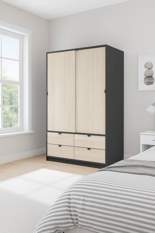 Armadio Camera da Letto Ponna, Guardaroba 2 Ante Appendiabiti, 60x200h cm Grigio Antracite