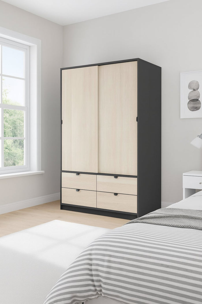 Armadio Camera da Letto Ponna, Guardaroba 2 Ante Appendiabiti, 60x200h cm Grigio Antracite