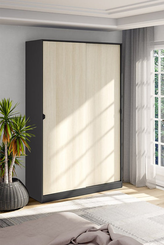 Armadio Camera da Letto Fiora, Guardaroba 2 Ante 4 Ripiani, 50x200h cm Grigio Antracite