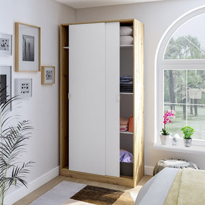 Armadio Camera da Letto Orgosolo, Guardaroba 2 Ante 4 Ripiani, 50x200h cm Marrone Rovere Nodi