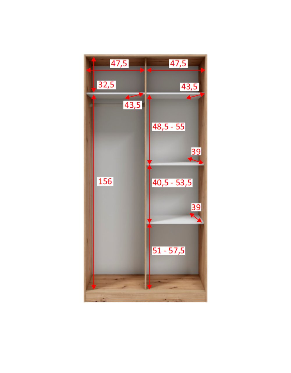 Armadio Camera da Letto Orgosolo, Guardaroba 2 Ante 4 Ripiani, 50x200h cm Marrone Rovere Nodi