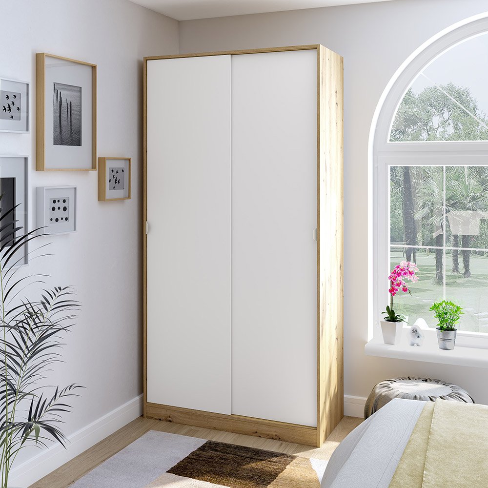 Armadio Camera da Letto Orgosolo, Guardaroba 2 Ante 4 Ripiani, 50x200h cm Marrone Rovere Nodi