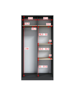Armadio Camera da Letto Orgosolo, Guardaroba 2 Ante 4 Ripiani, 50x200h cm Grigio Antracite