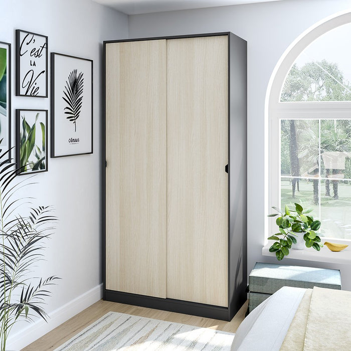 Armadio Camera da Letto Orgosolo, Guardaroba 2 Ante 4 Ripiani, 50x200h cm Grigio Antracite