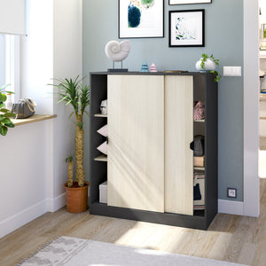 Armadio Camera da Letto Resana, Guardaroba 2 Ante 4 Ripiani, 40x119h cm Grigio Antracite