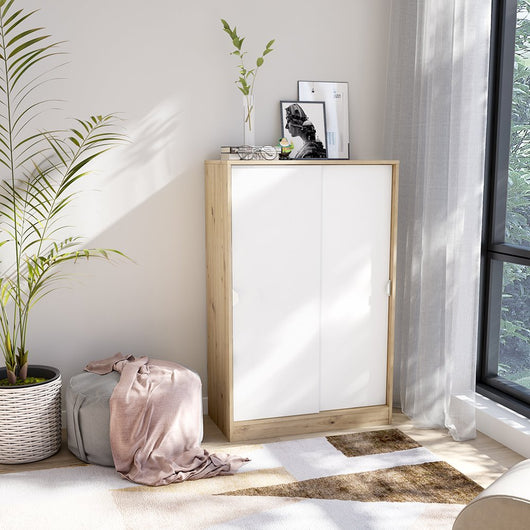 Armadio Camera da Letto Stelvio, Guardaroba 2 Ante 2 Ripiani, 40x119h cm Marrone Rovere Nodi