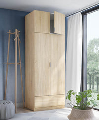 Armadio Camera da Letto Budoia, Guardaroba 2 Ante Appendiabiti, 51x170h cm Marrone Rovere