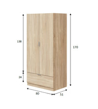 Armadio Camera da Letto Budoia, Guardaroba 2 Ante Appendiabiti, 51x170h cm Marrone Rovere