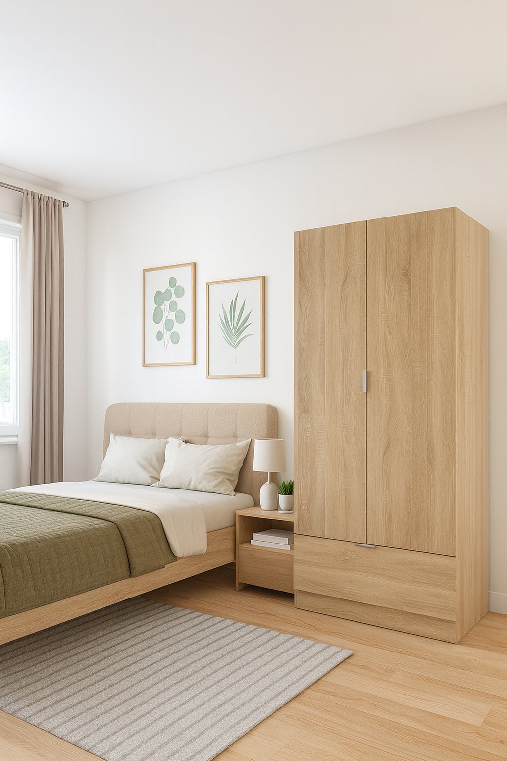 Armadio Camera da Letto Budoia, Guardaroba 2 Ante Appendiabiti, 51x170h cm Marrone Rovere