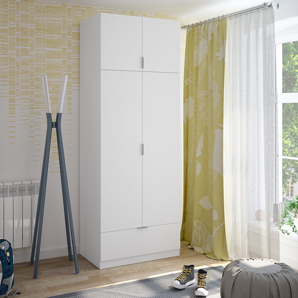 Armadio Camera da Letto Budoia, Guardaroba 2 Ante Appendiabiti, 51x170h cm Bianco