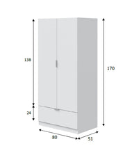 Armadio Camera da Letto Budoia, Guardaroba 2 Ante Appendiabiti, 51x170h cm Bianco