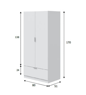 Armadio Camera da Letto Budoia, Guardaroba 2 Ante Appendiabiti, 51x170h cm Bianco