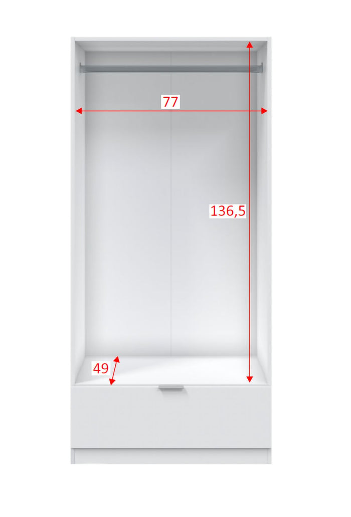 Armadio Camera da Letto Budoia, Guardaroba 2 Ante Appendiabiti, 51x170h cm Bianco