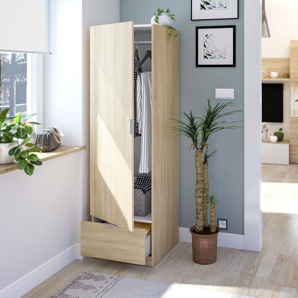 Armadio Camera da Letto Dello, Guardaroba Grande Appendiabiti, 51x170h cm Marrone Rovere