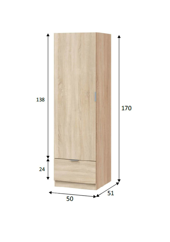 Armadio Camera da Letto Dello, Guardaroba Grande Appendiabiti, 51x170h cm Marrone Rovere