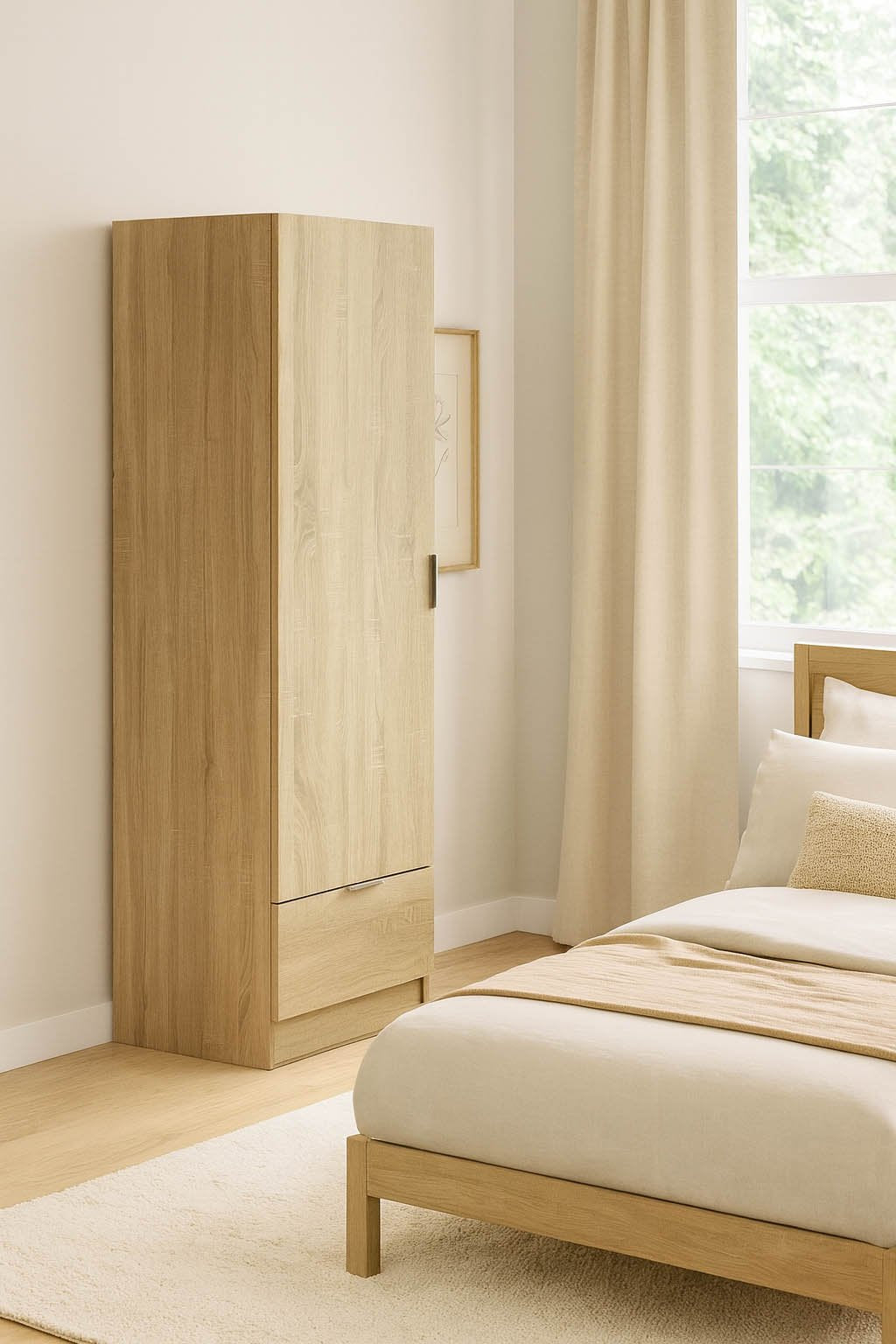 Armadio Camera da Letto Dello, Guardaroba Grande Appendiabiti, 51x170h cm Marrone Rovere