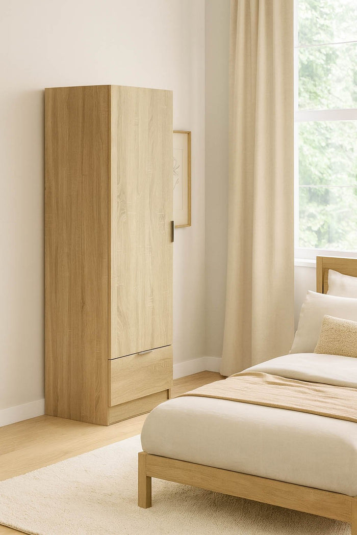 Armadio Camera da Letto Dello, Guardaroba Grande Appendiabiti, 51x170h cm Marrone Rovere