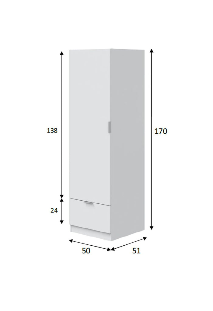 Armadio Camera da Letto Dello, Guardaroba Grande Appendiabiti, 51x170h cm Bianco