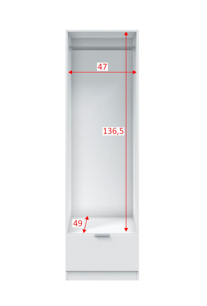 Armadio Camera da Letto Dello, Guardaroba Grande Appendiabiti, 51x170h cm Bianco