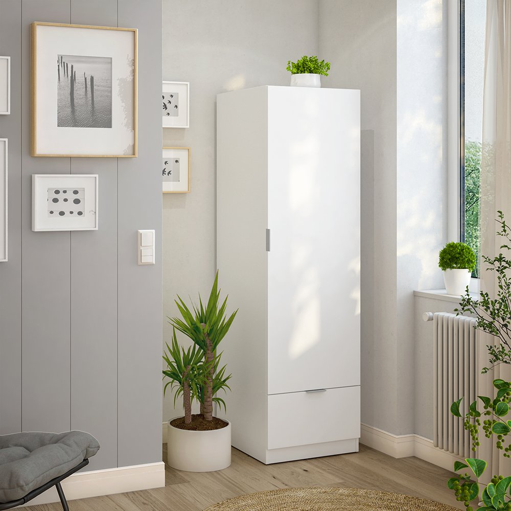 Armadio Camera da Letto Dello, Guardaroba Grande Appendiabiti, 51x170h cm Bianco